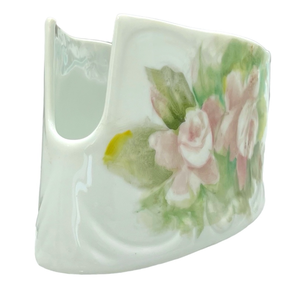 VINTAGE WHITE WITH PINK FLOWERS GERALD PORZELLAN BAVERIA PORCELAIN SPOON REST